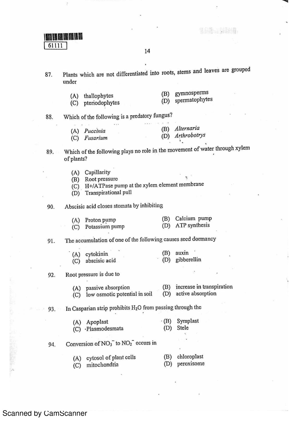 CUSAT CAT 2011 Life Science Question Paper - Page 15