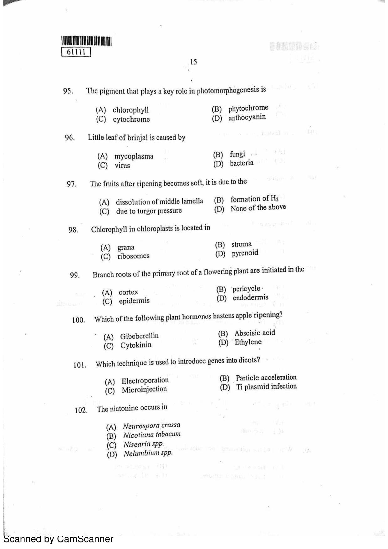 CUSAT CAT 2011 Life Science Question Paper - Page 16