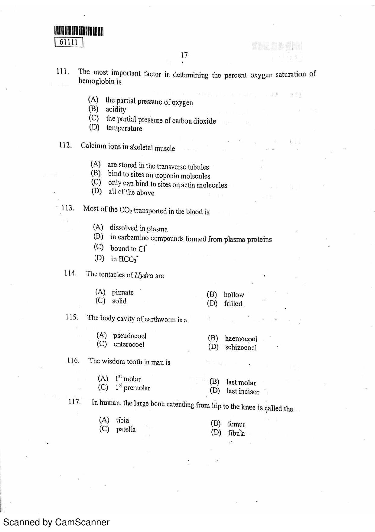 CUSAT CAT 2011 Life Science Question Paper - Page 18