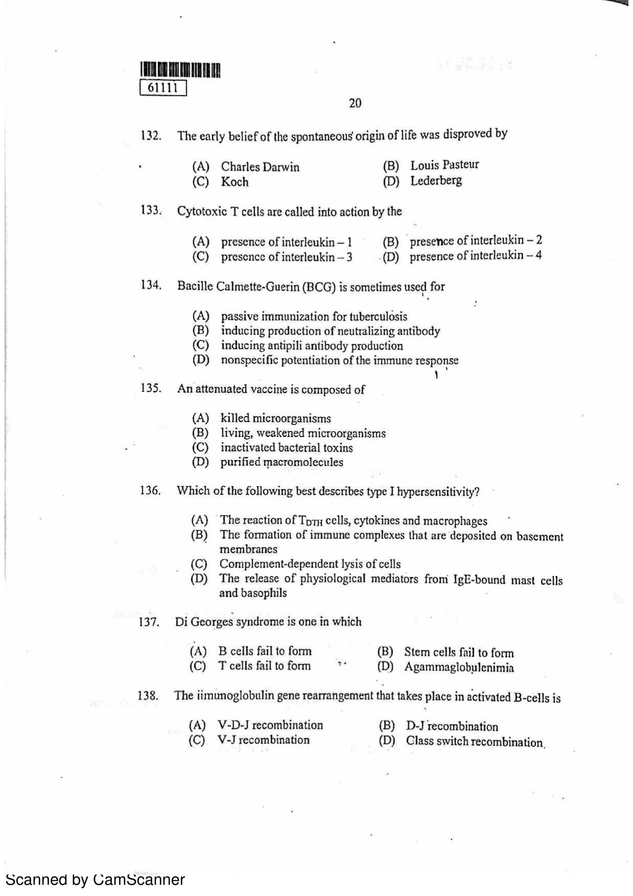 CUSAT CAT 2011 Life Science Question Paper - Page 21