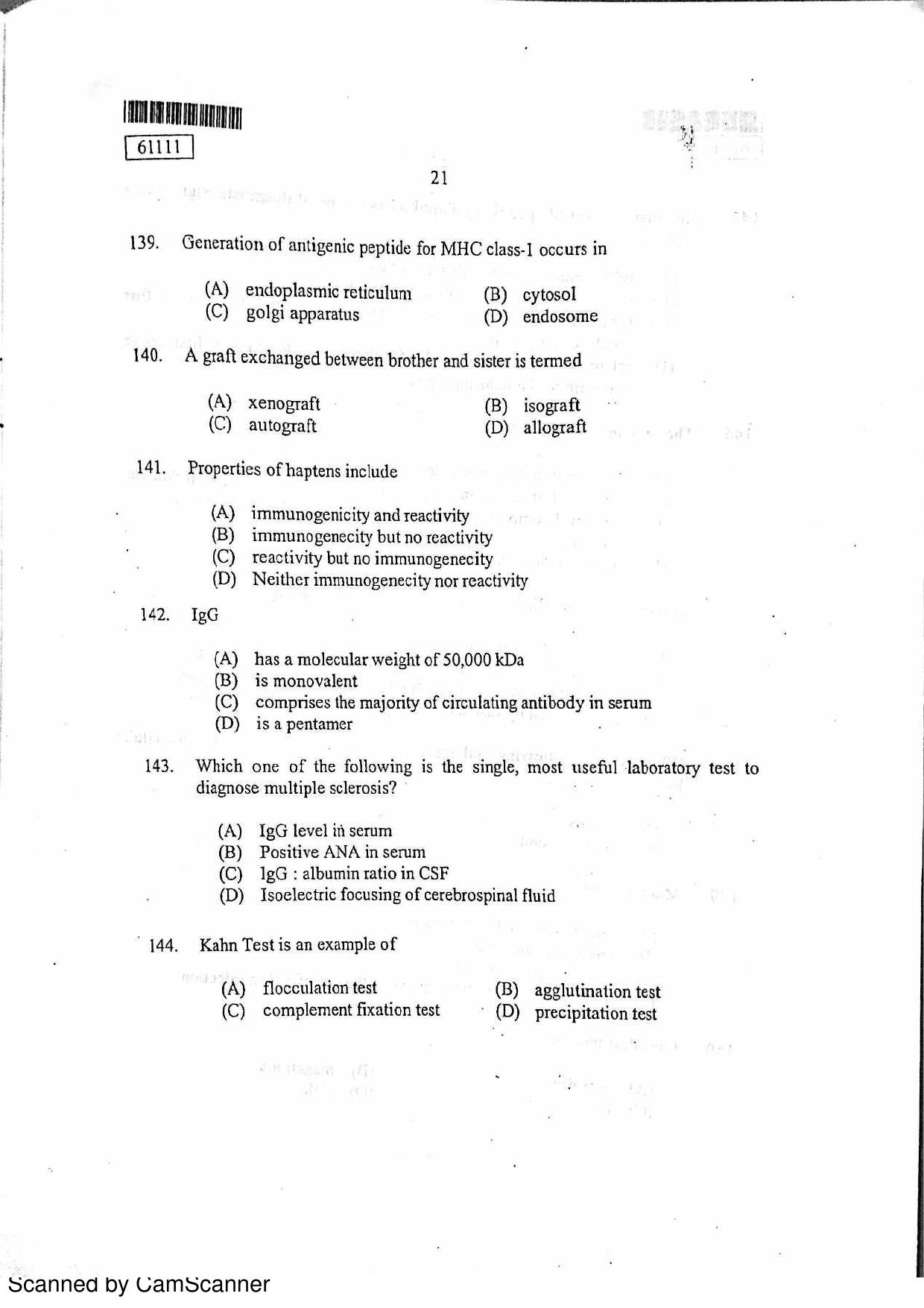 CUSAT CAT 2011 Life Science Question Paper - Page 22