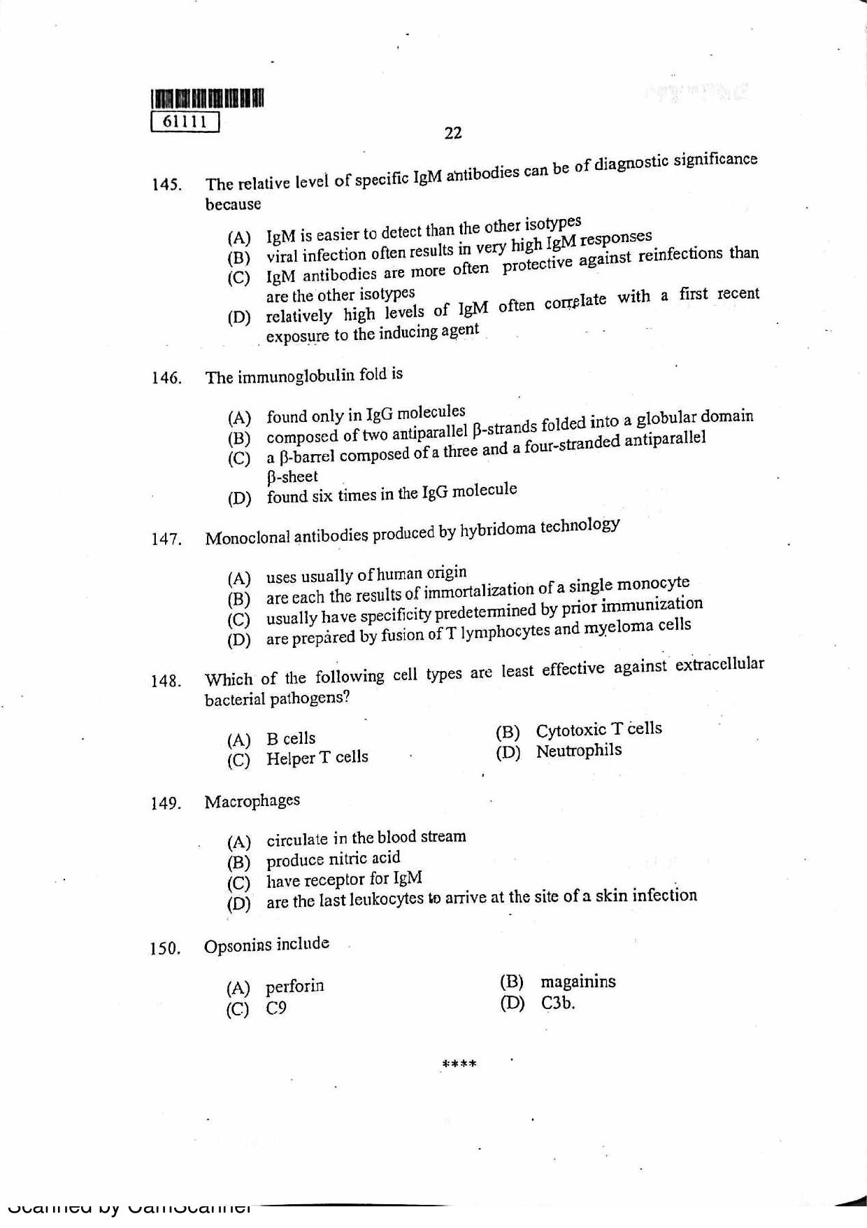 CUSAT CAT 2011 Life Science Question Paper - Page 23