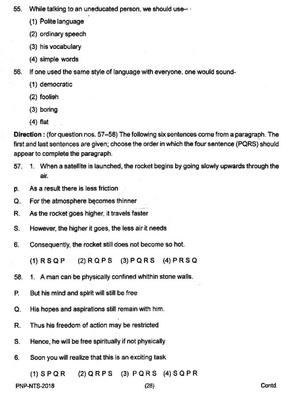 Uttar Pradesh NTSE 2018 SAT, MAT & Lang Question Paper - Page 27
