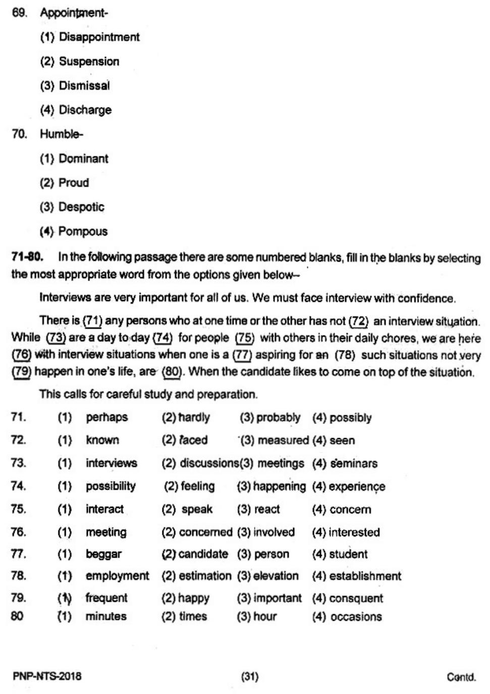 Uttar Pradesh NTSE 2018 SAT, MAT & Lang Question Paper - Page 30
