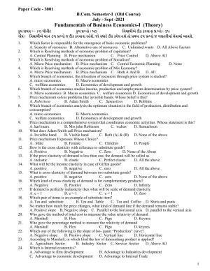 Hemchand North Gujarat University Sample Paper July-Sept 2021:B.Com. Semester-I (Old Course) Fundamentals of Business Economics-I (Theory)