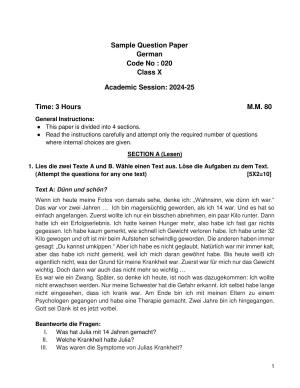 CBSE Class 10 German Sample Paper 2025