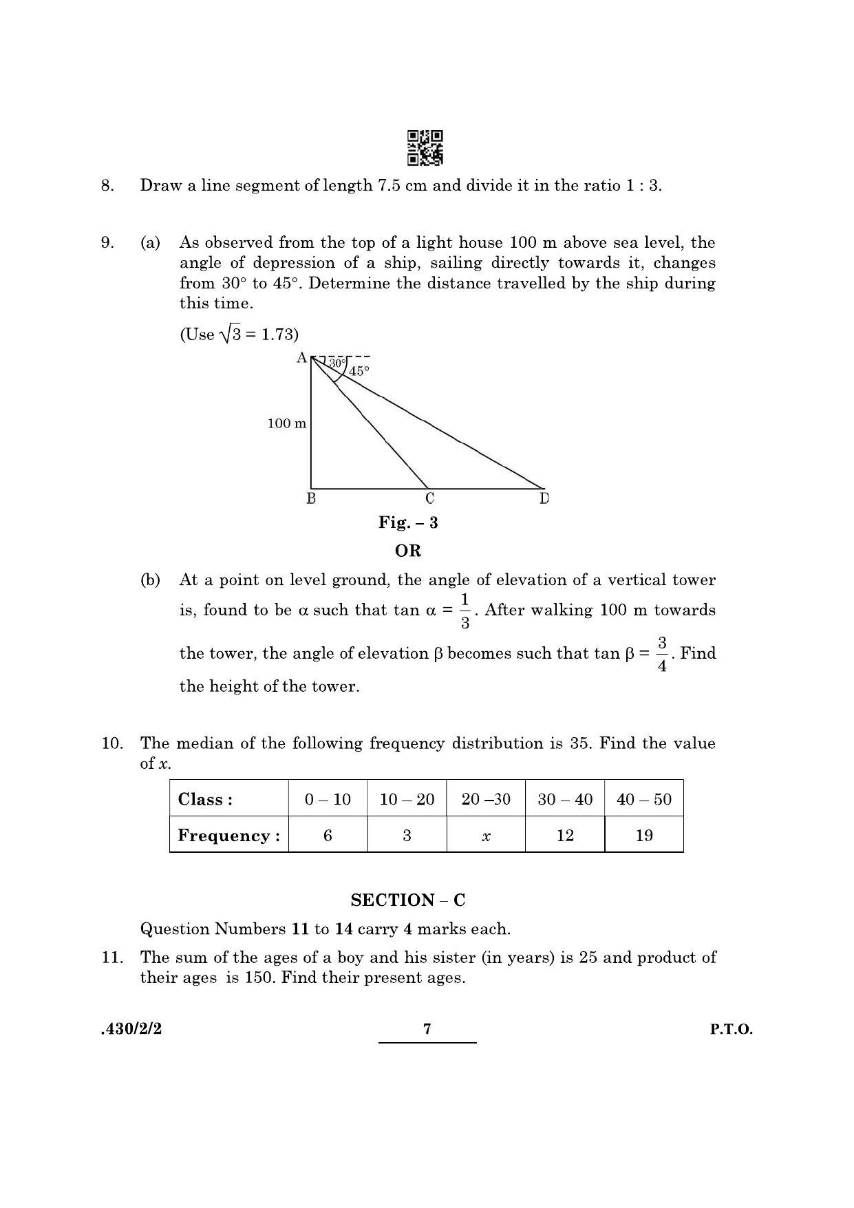 CBSE Class 10 Maths Basic (430/2/2 - SET 2) 2022 Question Paper - Page 7