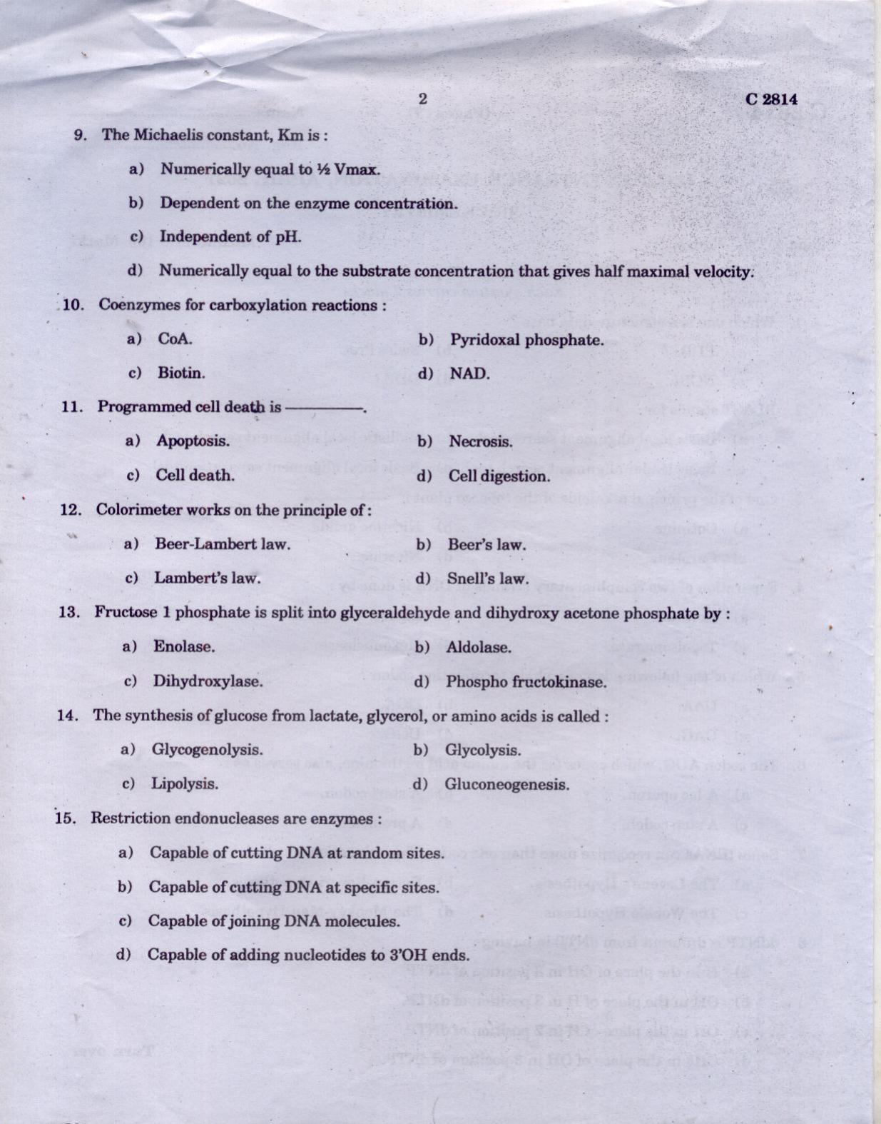 CUCAT 2021 M.Sc Biochemistry Question Paper - Page 2