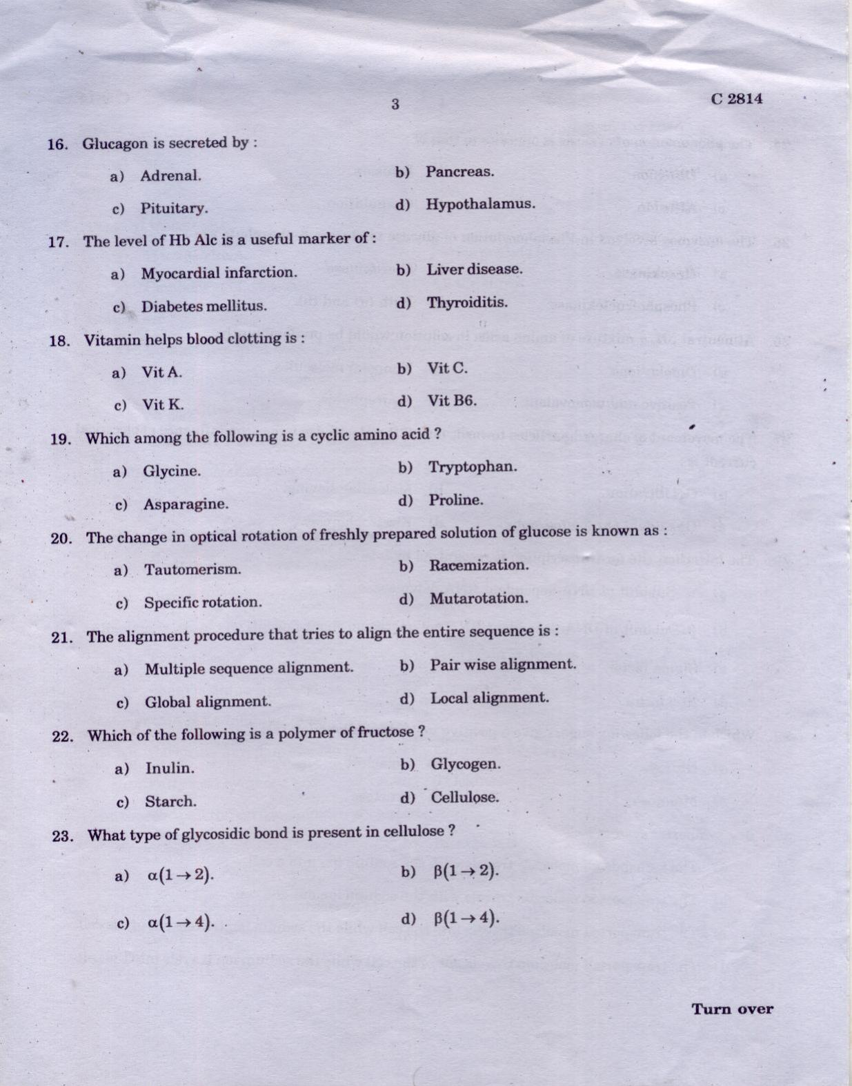 CUCAT 2021 M.Sc Biochemistry Question Paper - Page 3