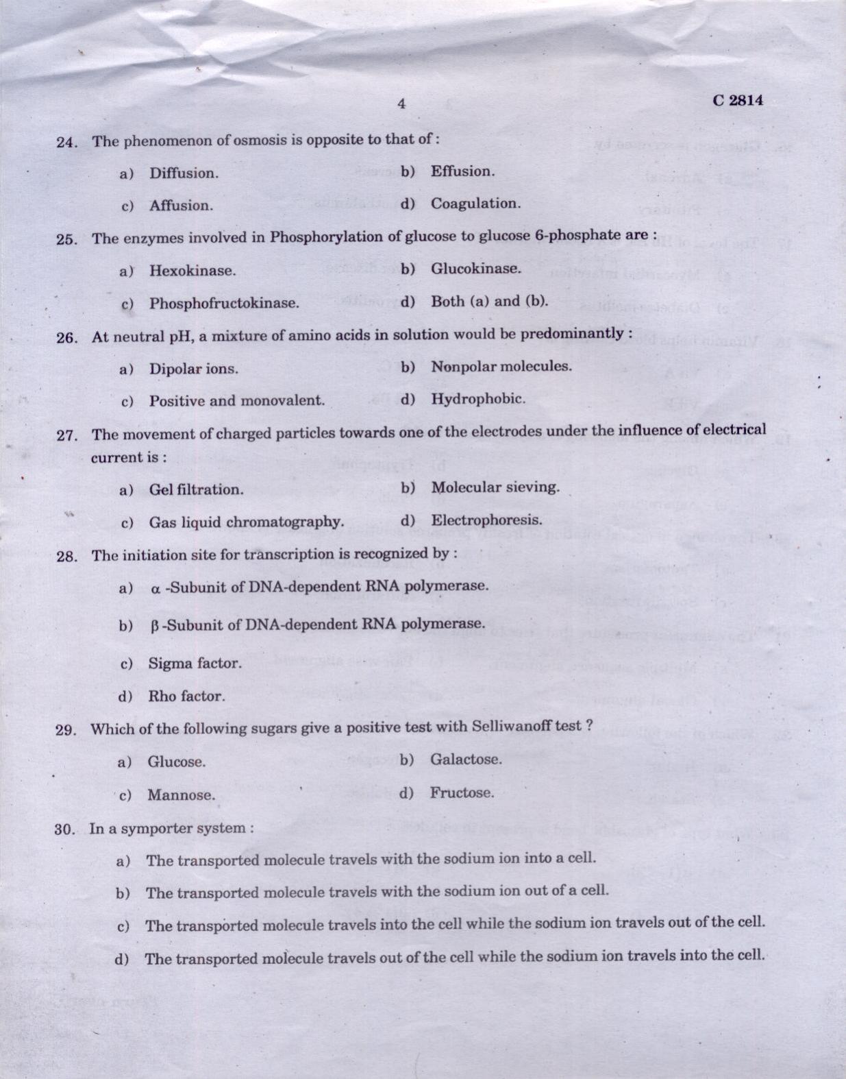 CUCAT 2021 M.Sc Biochemistry Question Paper - Page 4