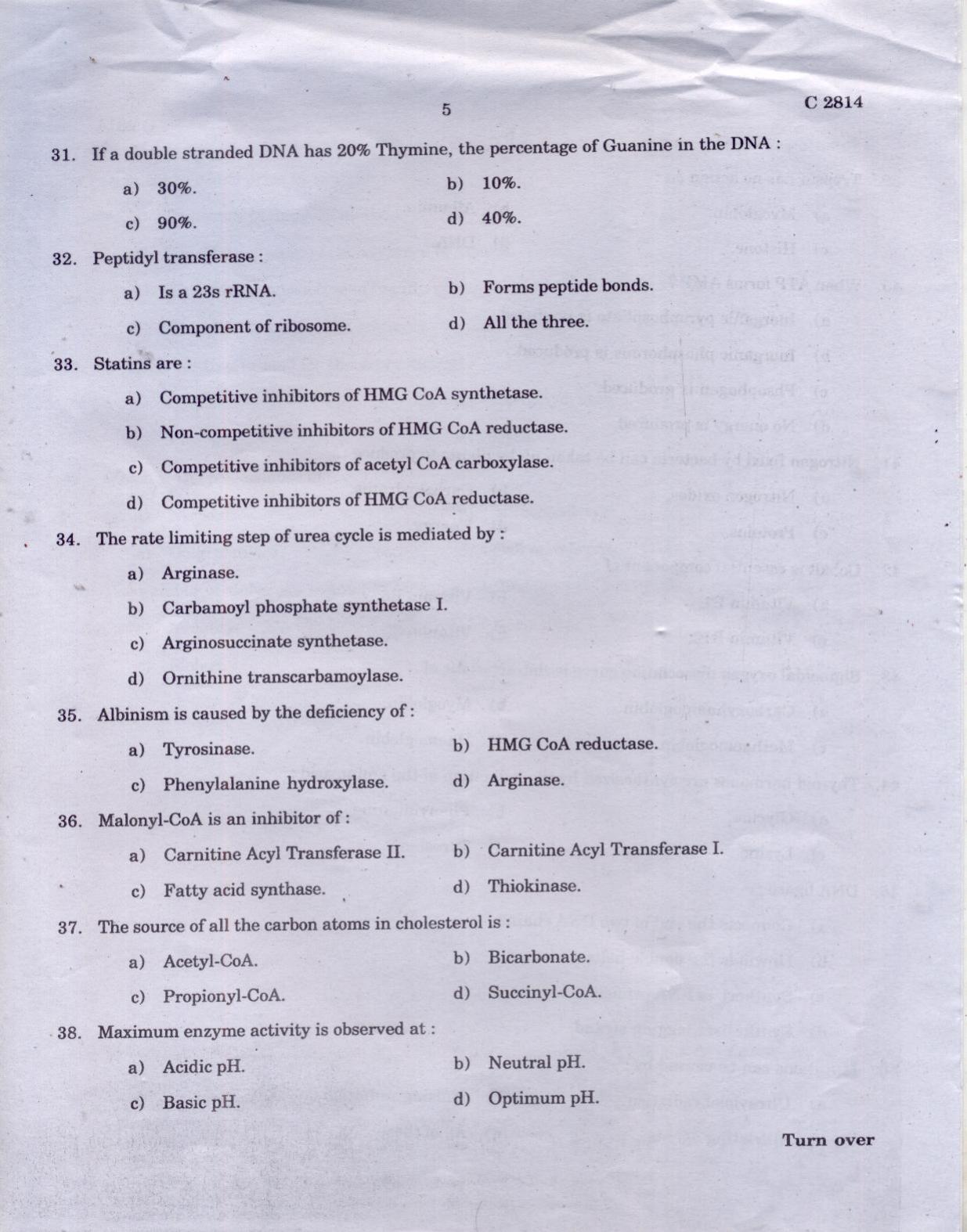 CUCAT 2021 M.Sc Biochemistry Question Paper - Page 5