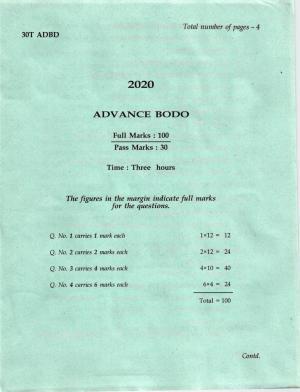 AHSEC Class 12  Advance Bodo Question Papers 2020
