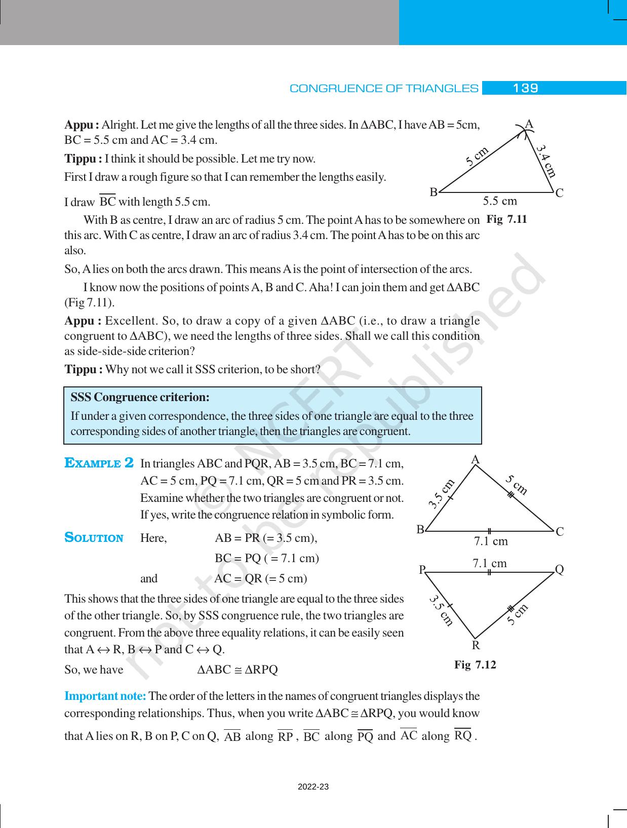 NCERT Book for Class 7 Maths: Chapter 7-Congruence of Triangles - Page 7