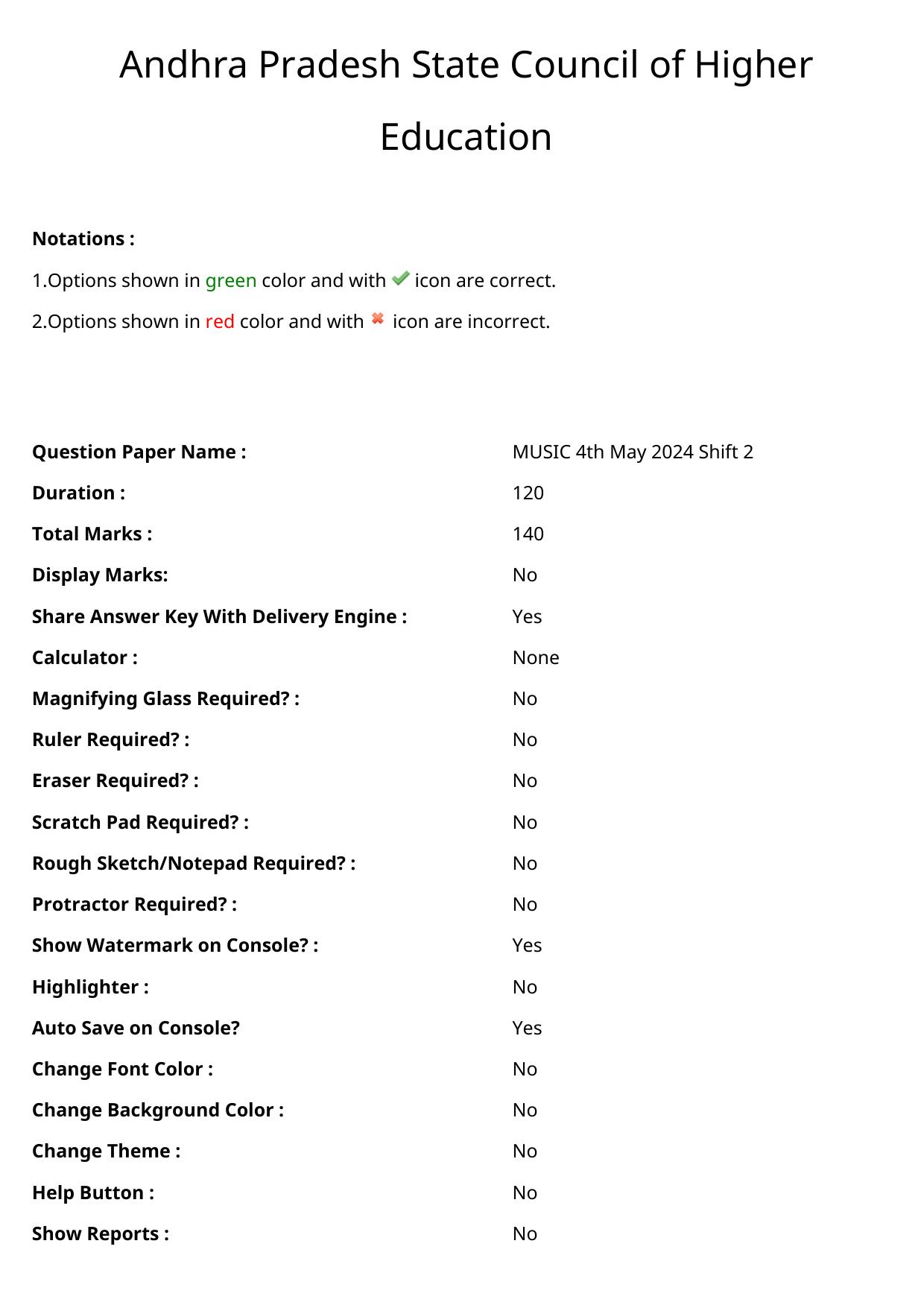 AP RCET 2024 Music Question Paper (04-05-2024 (Saturday) Session-II) - Page 1