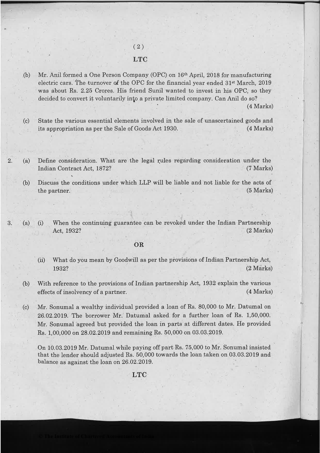 CA Foundation December 2019 Question Paper - Paper 2 (Business Laws and Business Correspondence and Reporting) - Page 2