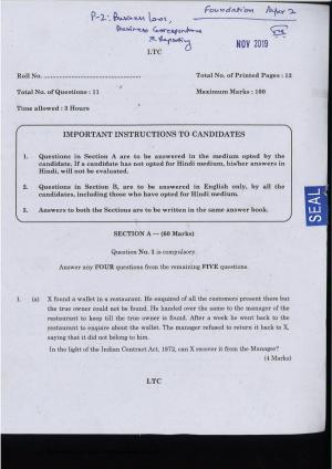 CA Foundation December 2019 Question Paper - Paper 2 (Business Laws and Business Correspondence and Reporting)