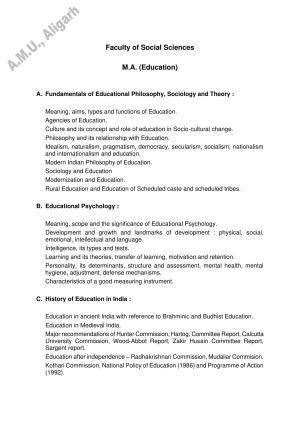 AMU Entrance Exam: M.A. Education Syllabus
