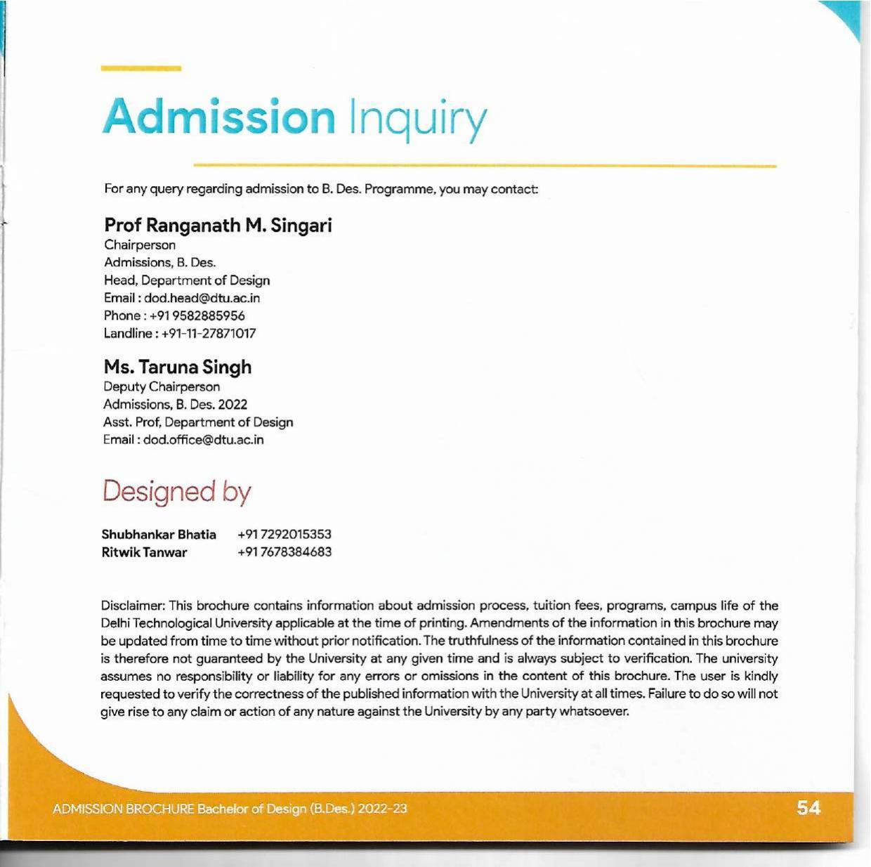 Delhi Technological University, Delhi Admission Brochure 2022-23 - Page 67