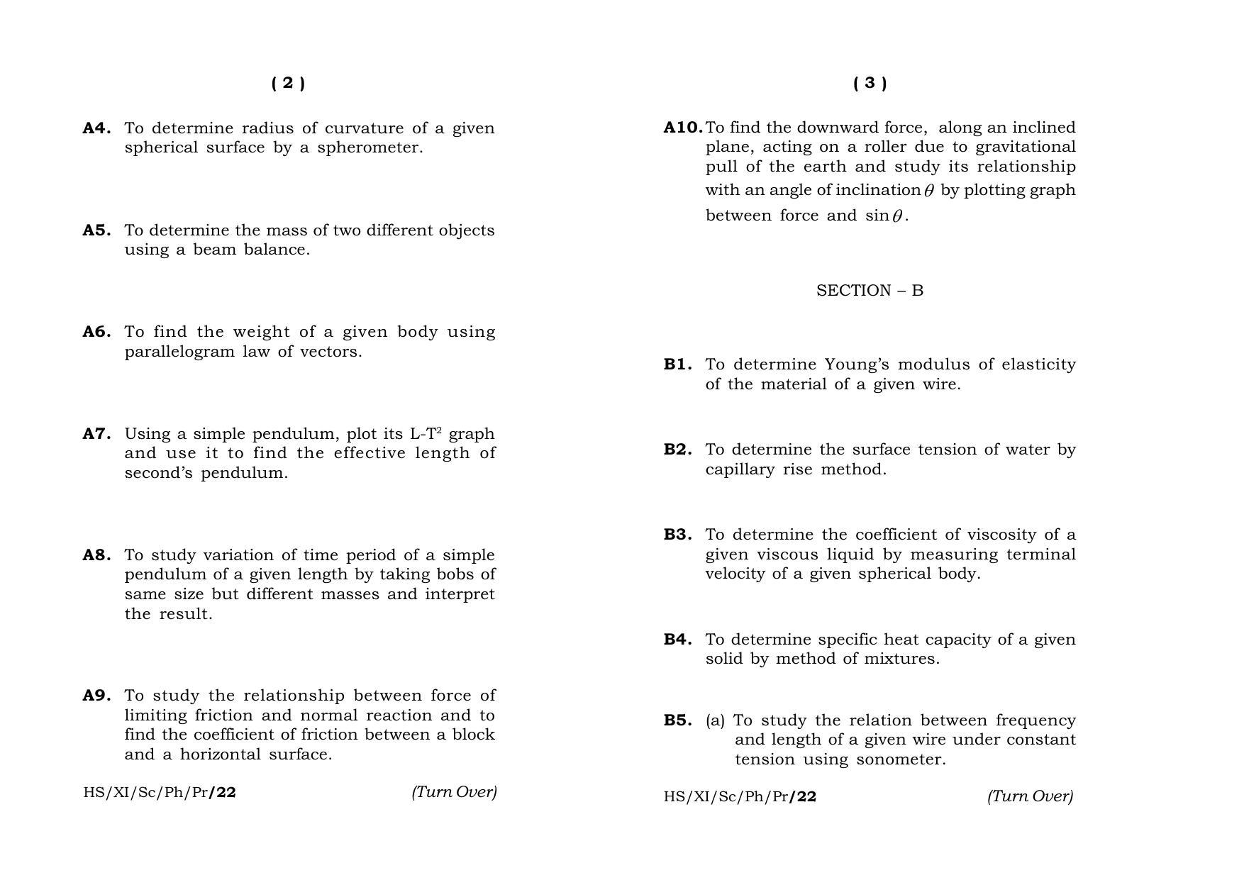 Meghalaya Board (MBOSE) Class 11 Physics (practical) 2022 Question Paper - Page 2