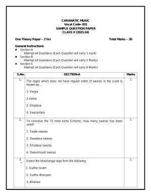 CBSE Class 10 Carnatic Music-Vocal Sample Paper 2024
