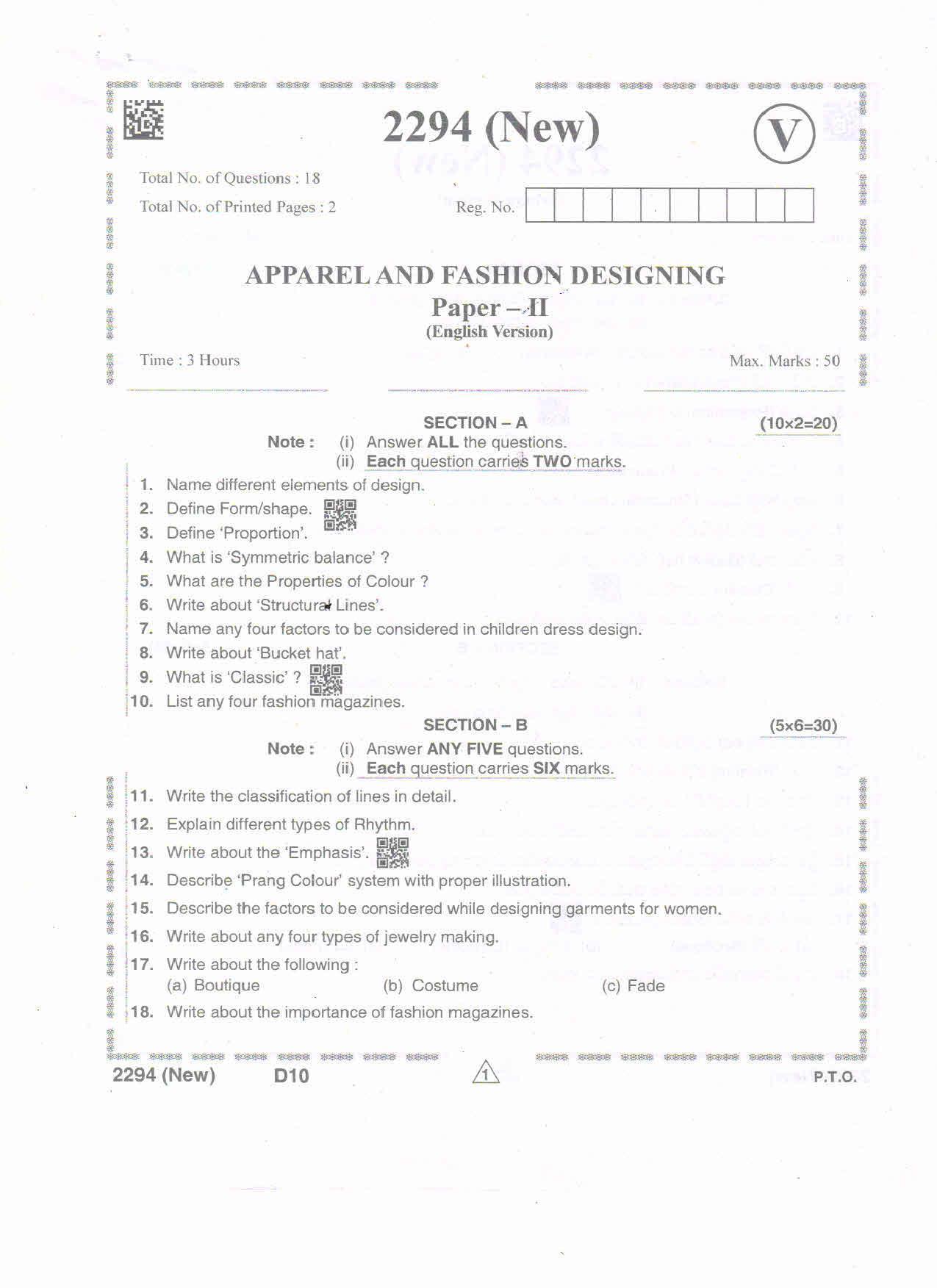 AP Intermediate 2nd Year Vocational Question Paper September-2021- Apparel&Fashion_Designing-II - Page 1