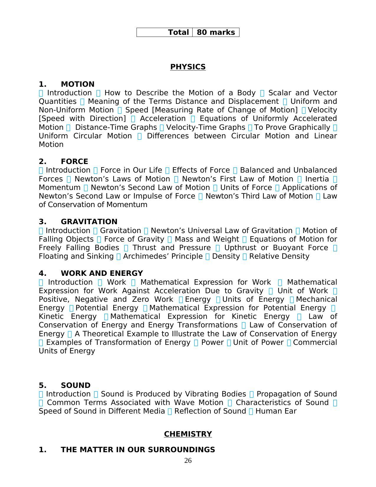 MBOSE Class 9 Syllabus PDF - Page 26