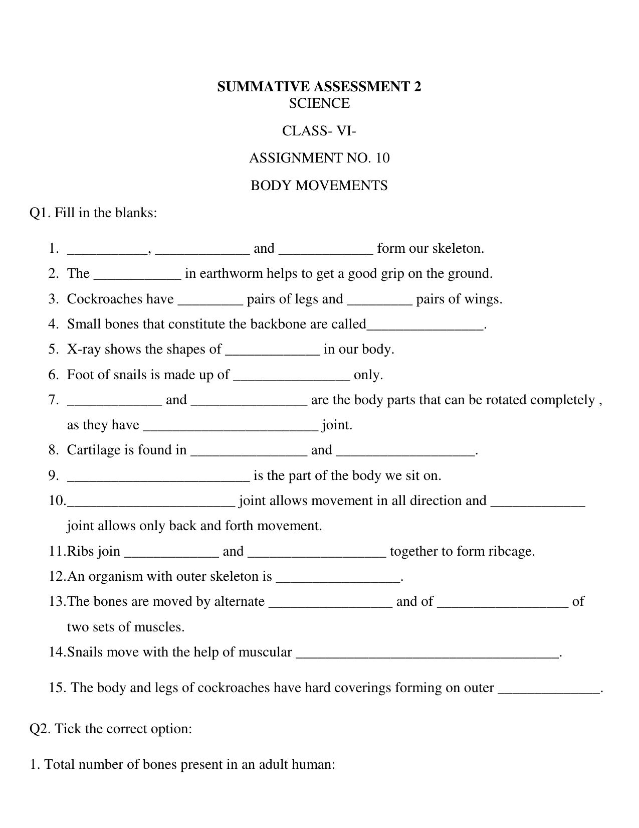 CBSE Worksheets for Class 6 Science Assignment 56 - Page 1