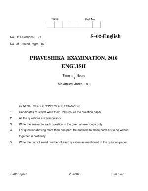 RBSE 2016 English II Praveshika Question Paper