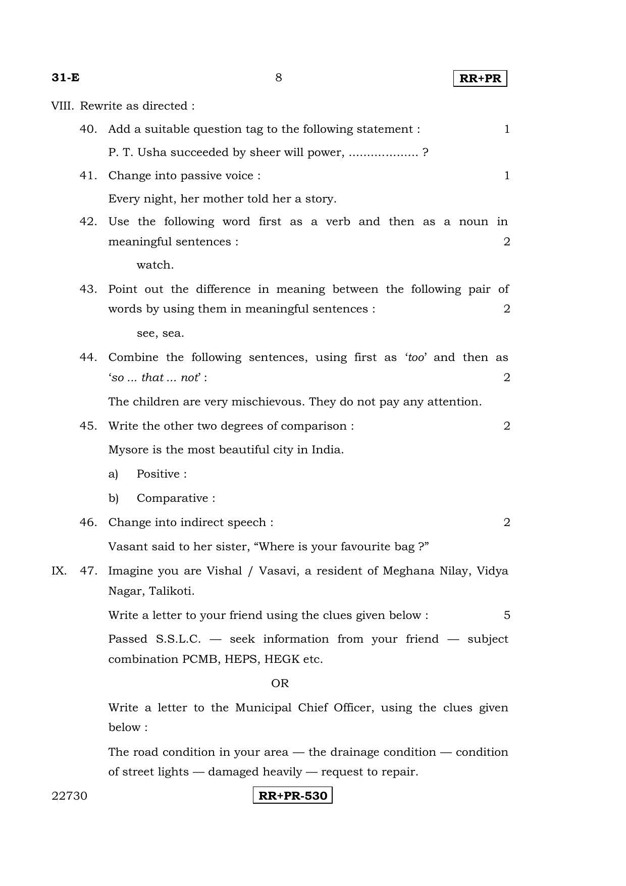Karnataka SSLC English - Second Language - ENGLISH (31-E-(RRPR)_22) April 2015 Question Paper - Page 7