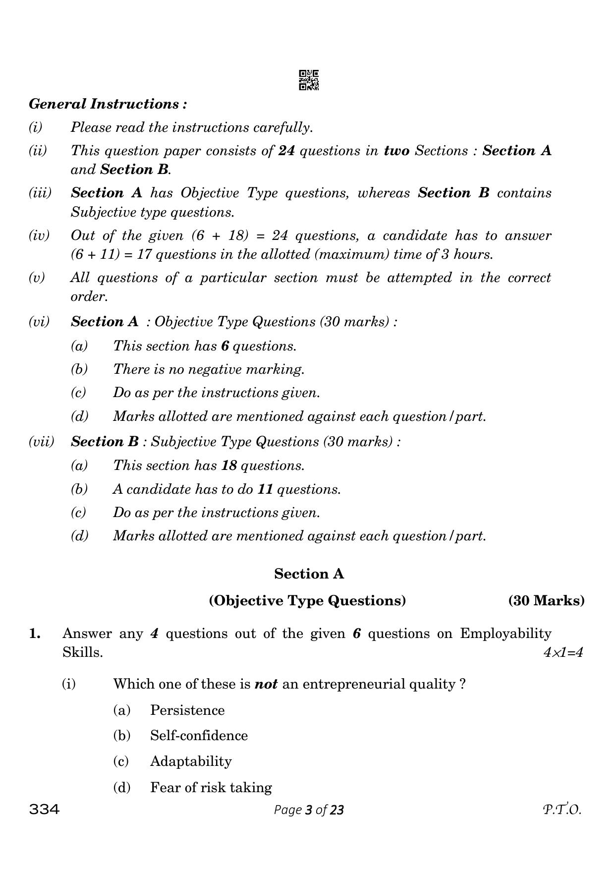 CBSE Class 12 334_Front Office Operations 2023 Question Paper - Page 3