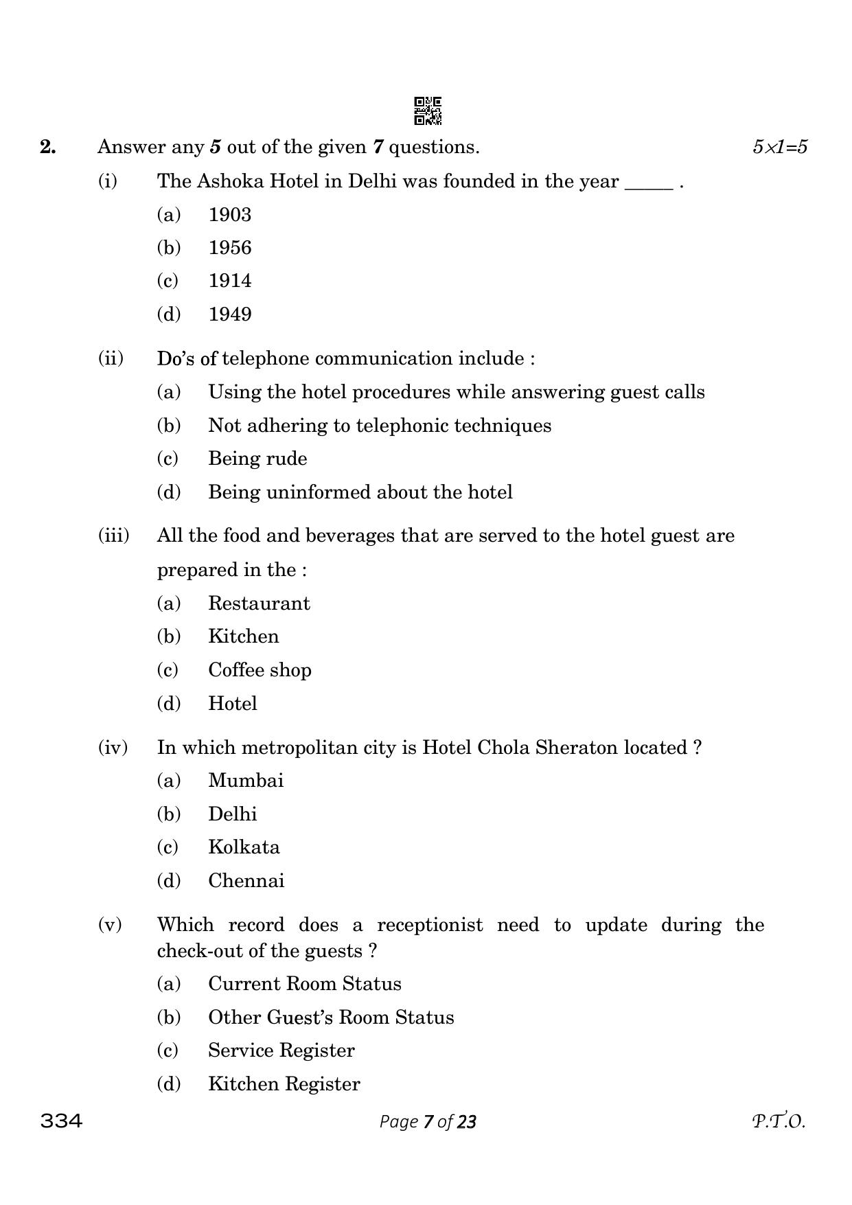 CBSE Class 12 334_Front Office Operations 2023 Question Paper - Page 7