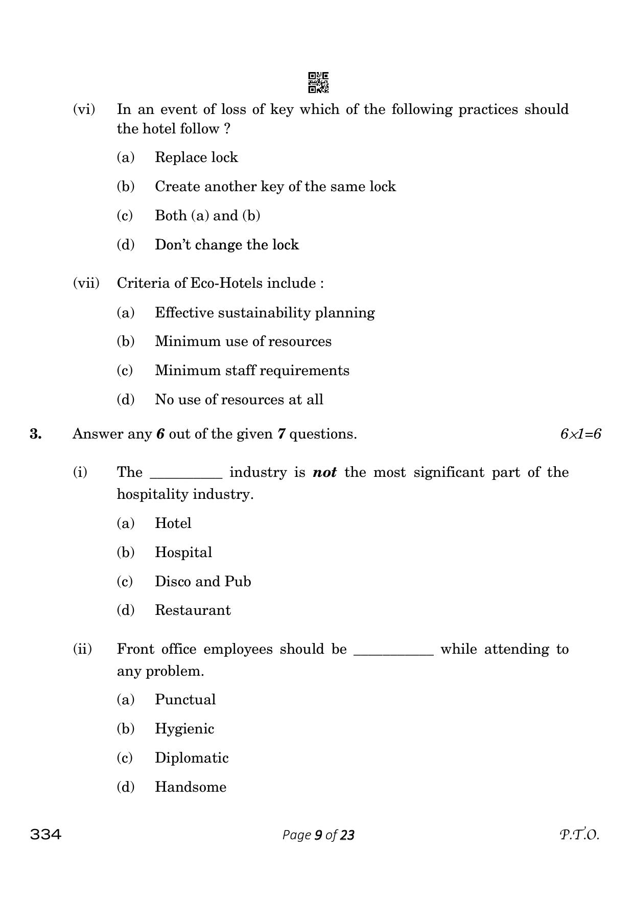 CBSE Class 12 334_Front Office Operations 2023 Question Paper - Page 9