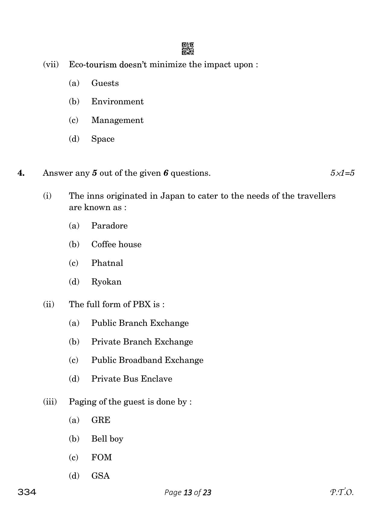 CBSE Class 12 334_Front Office Operations 2023 Question Paper - Page 13