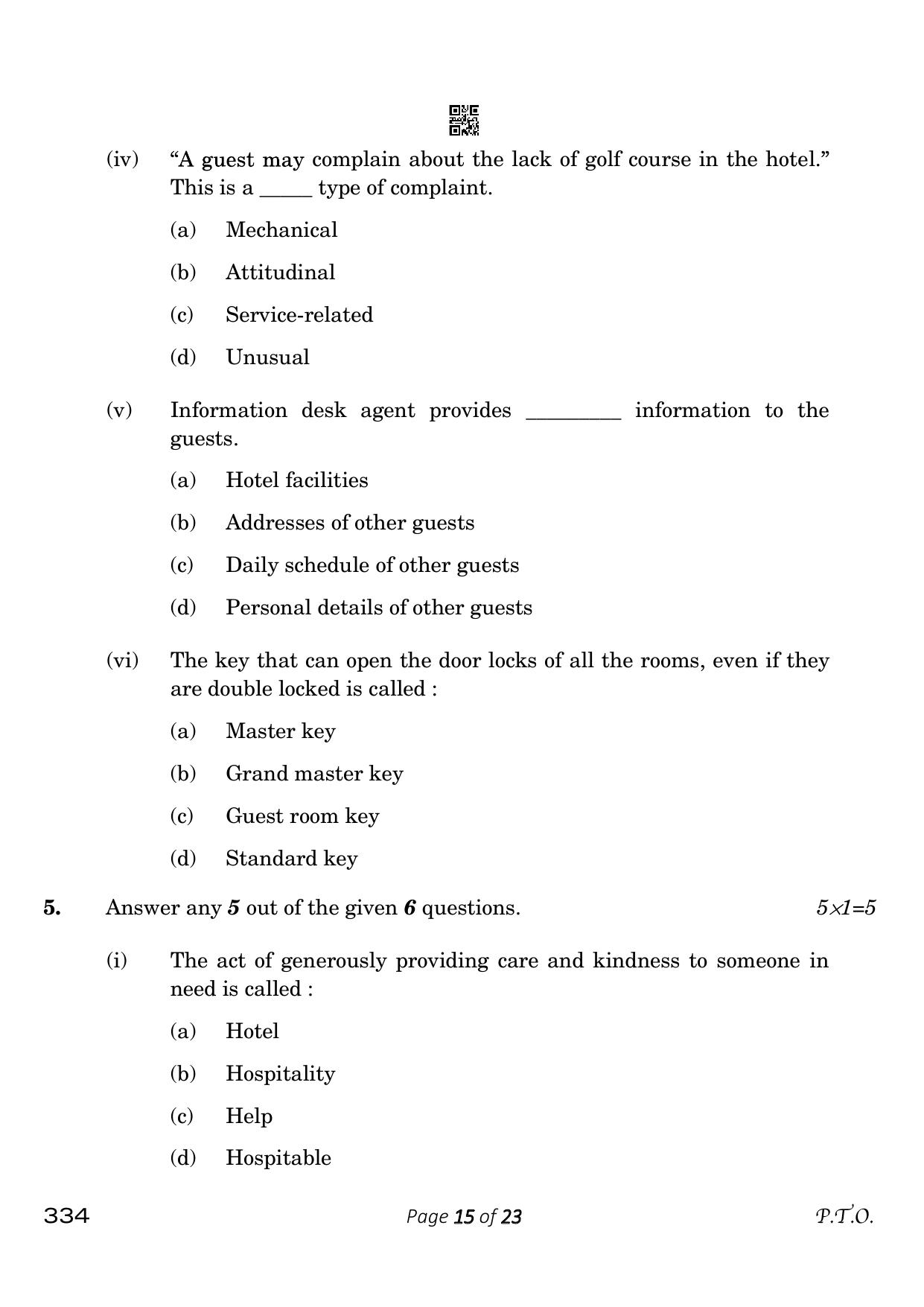 CBSE Class 12 334_Front Office Operations 2023 Question Paper - Page 15