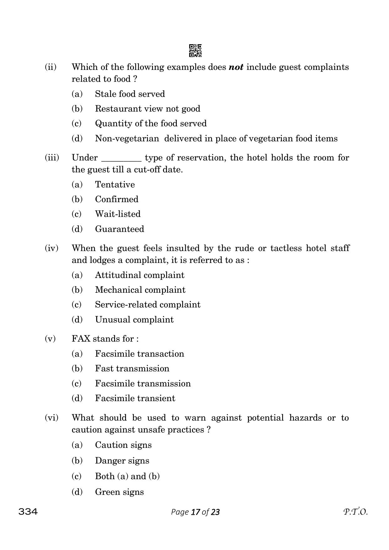 CBSE Class 12 334_Front Office Operations 2023 Question Paper - Page 17
