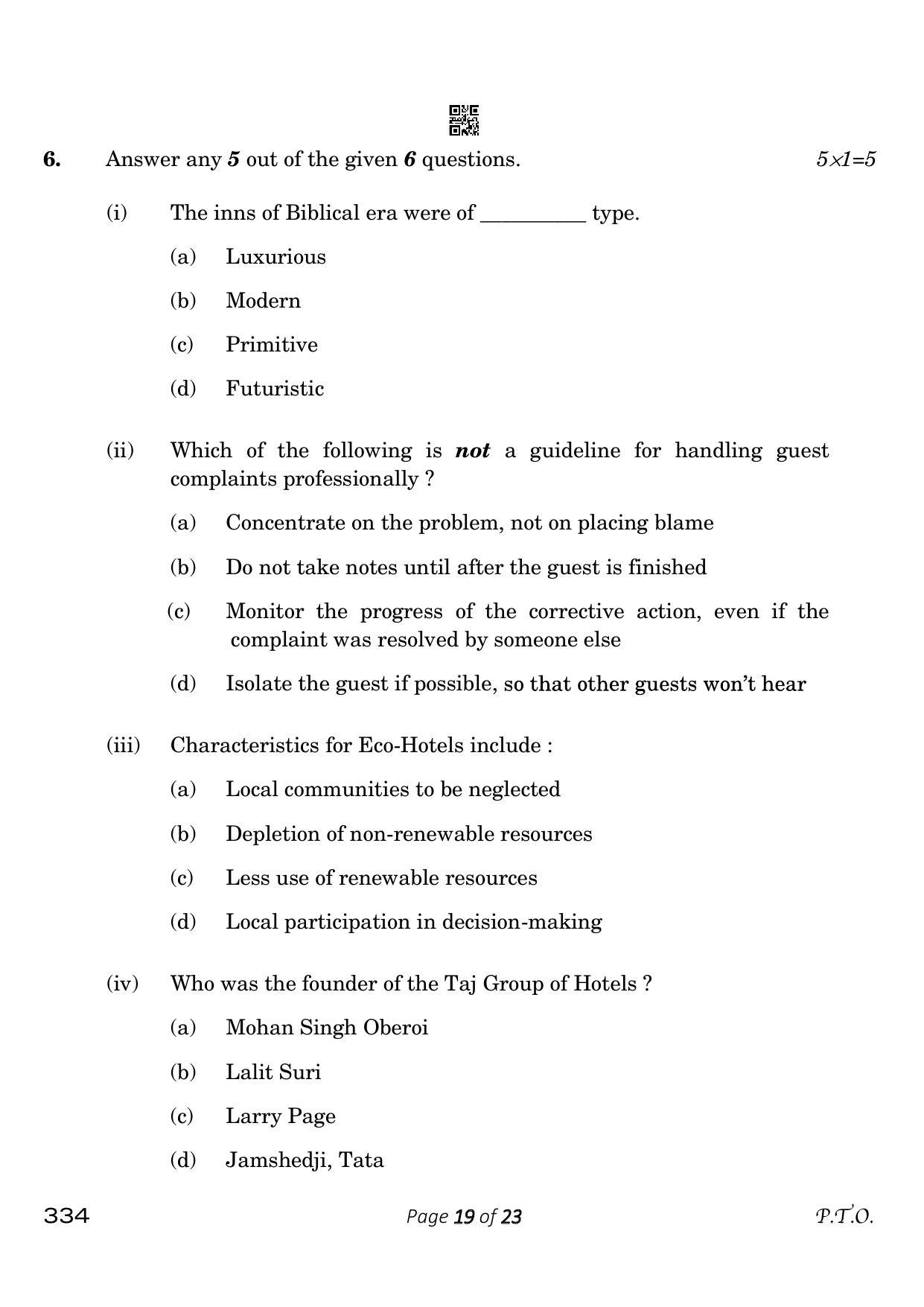 CBSE Class 12 334_Front Office Operations 2023 Question Paper - Page 19