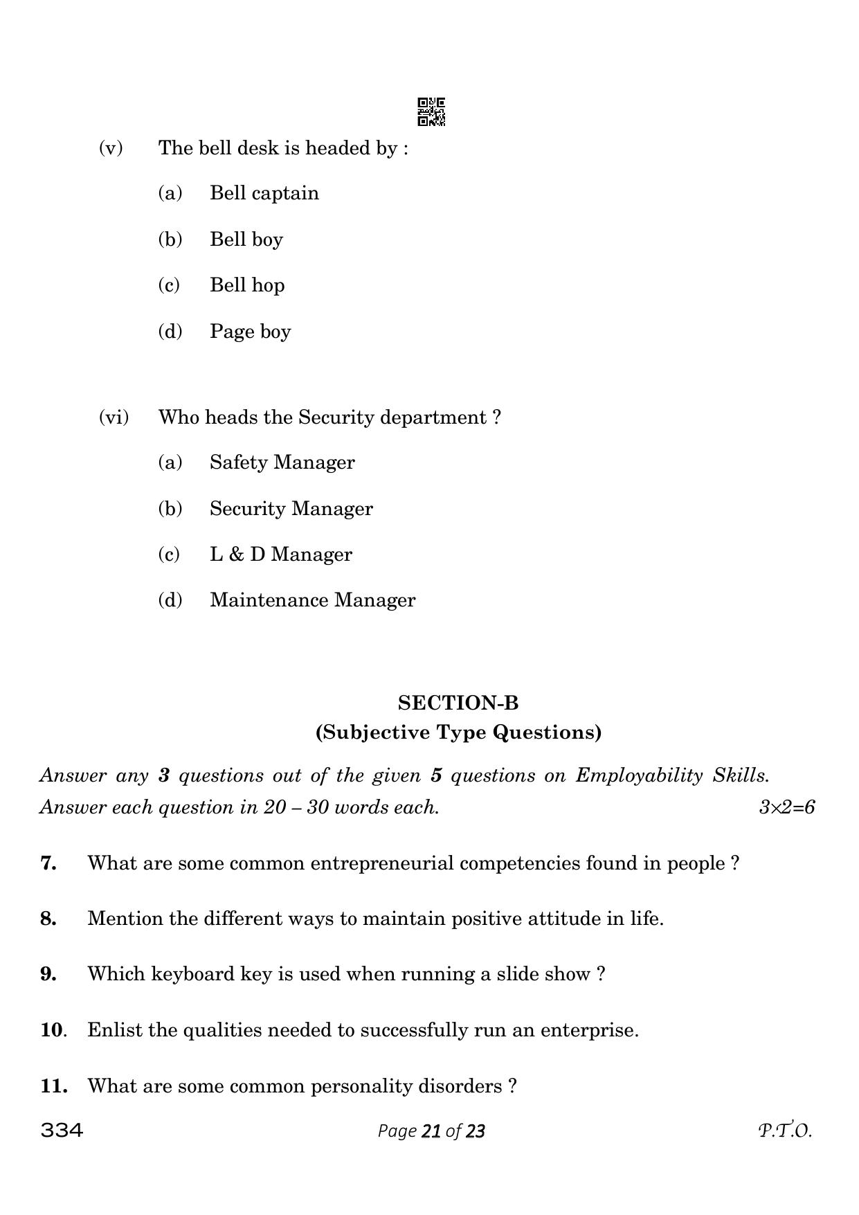 CBSE Class 12 334_Front Office Operations 2023 Question Paper - Page 21