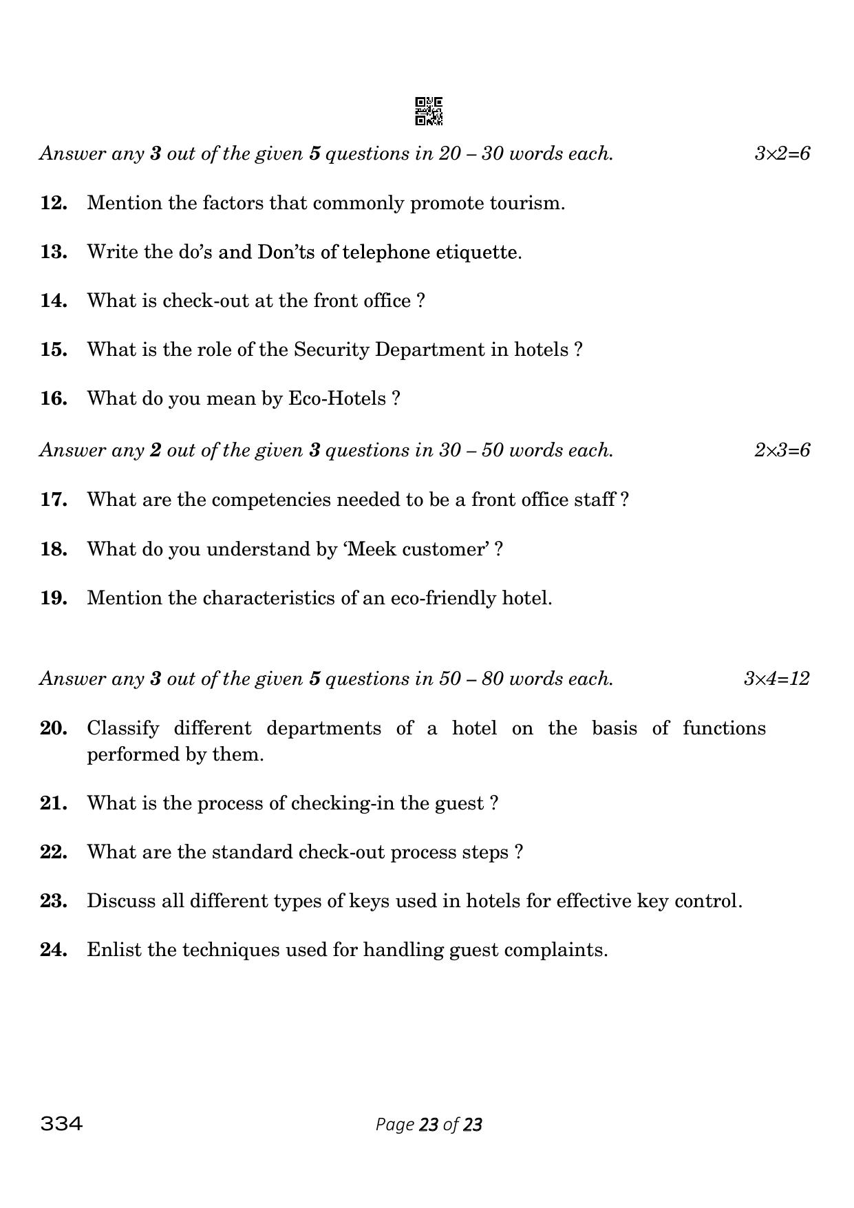 CBSE Class 12 334_Front Office Operations 2023 Question Paper - Page 23