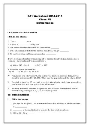 CBSE Worksheets for Class 6 Maths Assignment 9