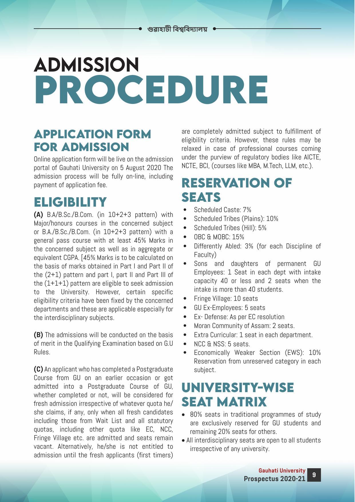 Gauhati University, Guwahati 2020-21 (Prospectus) - Page 9