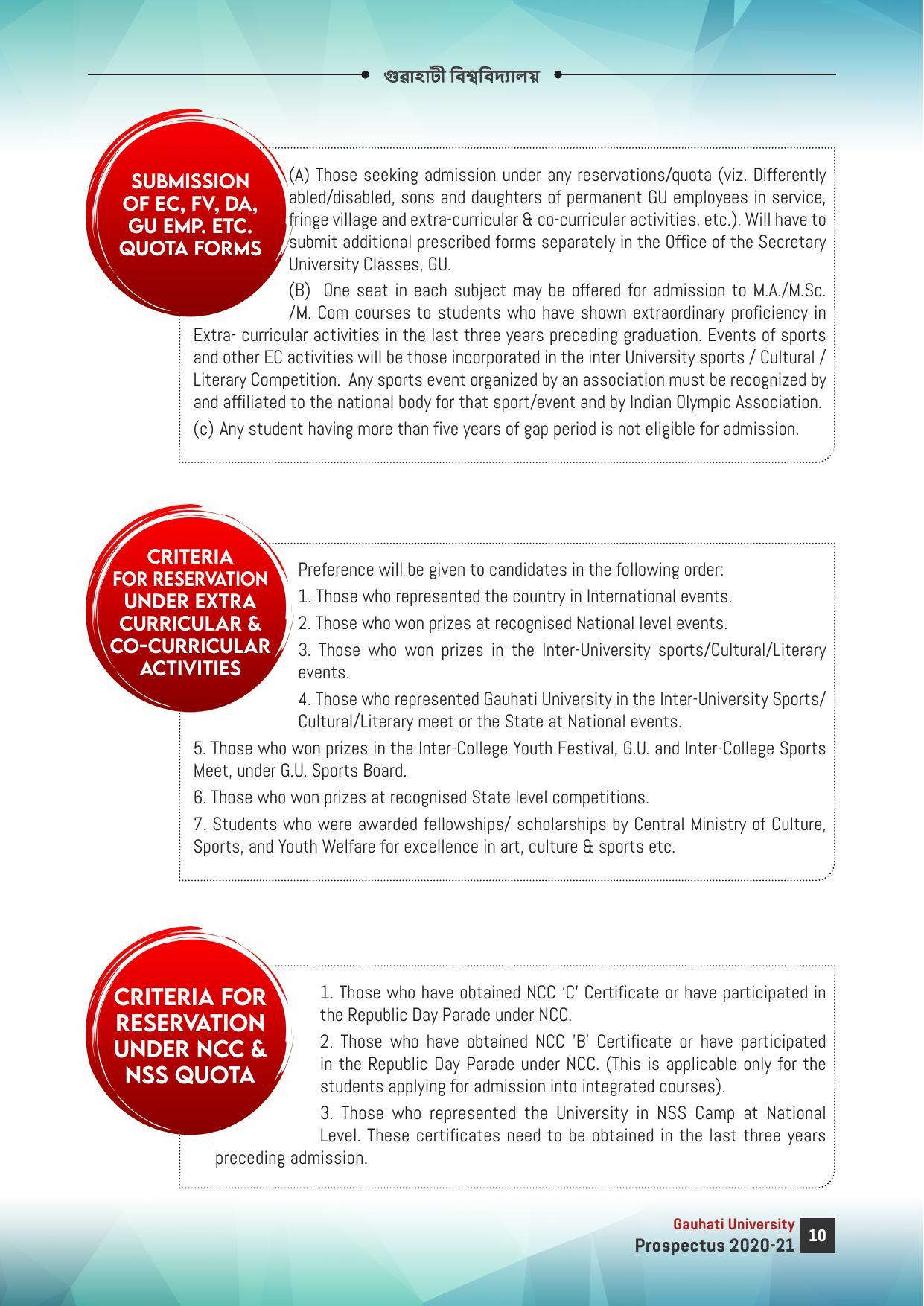 Gauhati University, Guwahati 2020-21 (Prospectus) - Page 10