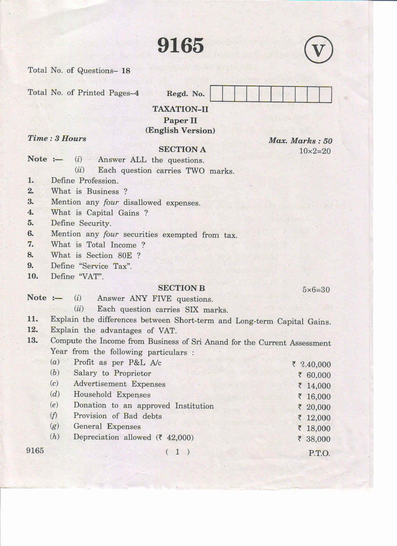 AP Inter 2nd Year Taxation-II March-2019-Vocational Question Paper - Page 1