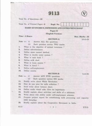AP Inter 2nd Year Dairy Economics, Extension and Entereprenurship-II March-2019-Vocational Question Paper