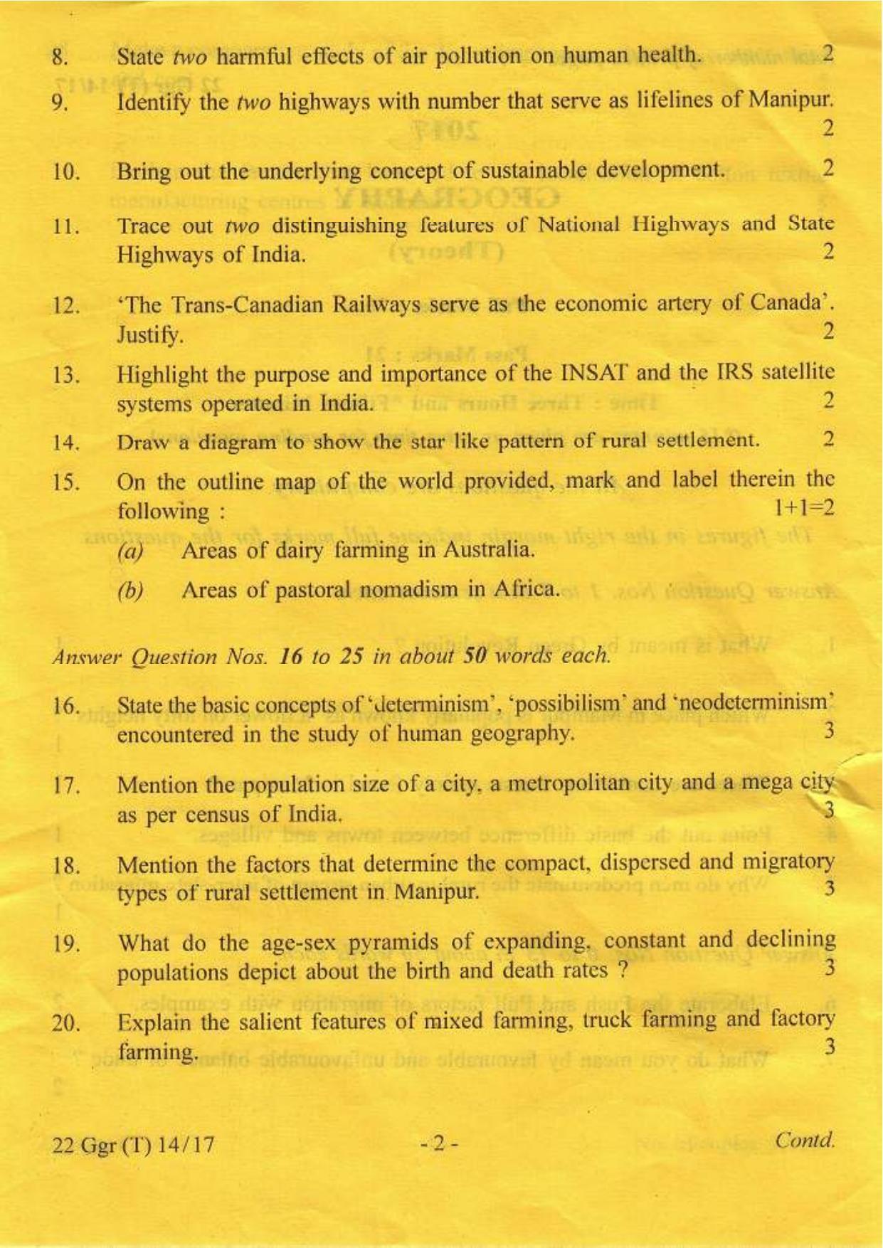 COHSEM Class 12 Geography 2017 Question Papers - Page 2