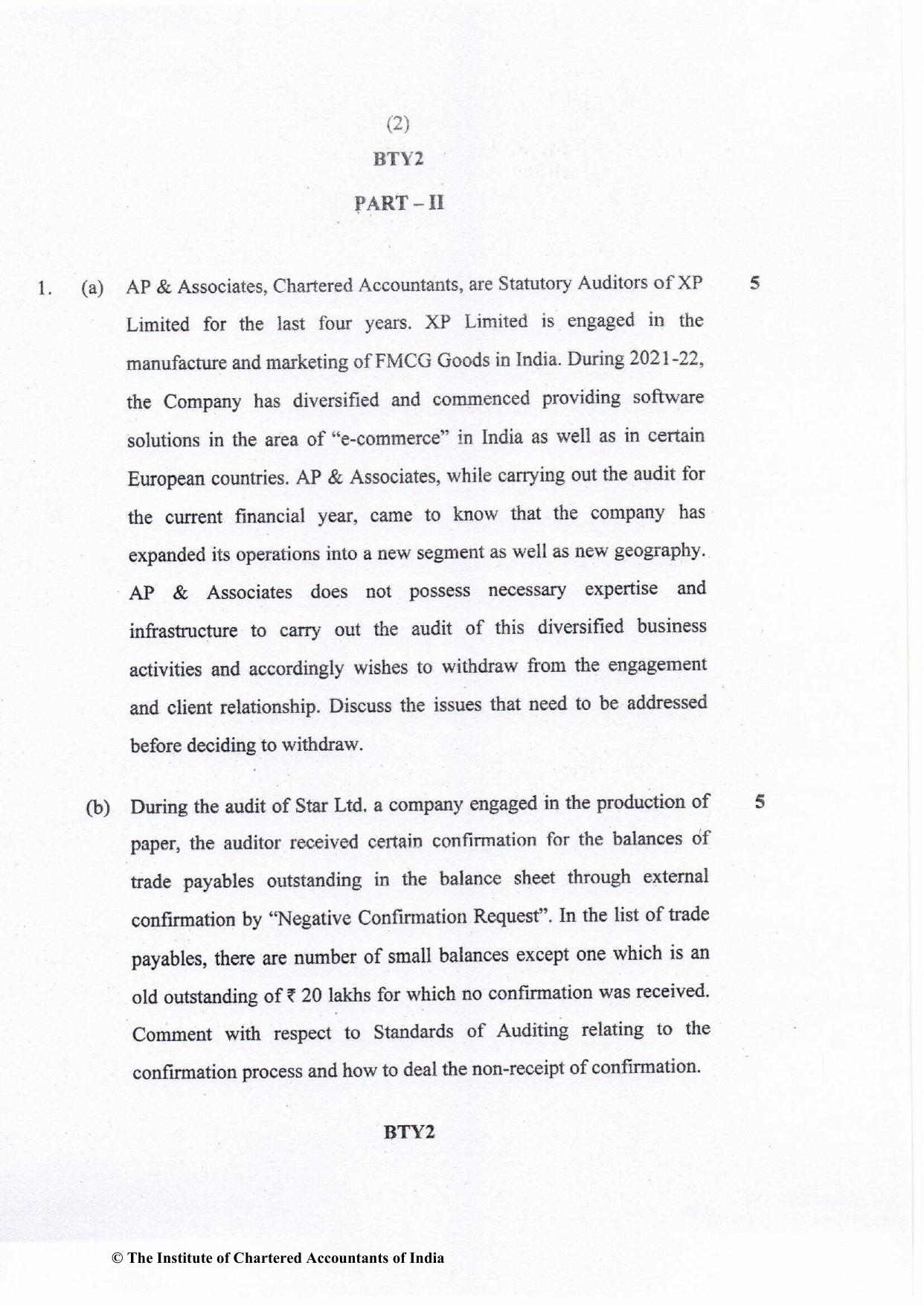 CA Final Nov 2022 Question Paper - Paper 3 – Advanced Auditing and Professional Ethics - Page 2