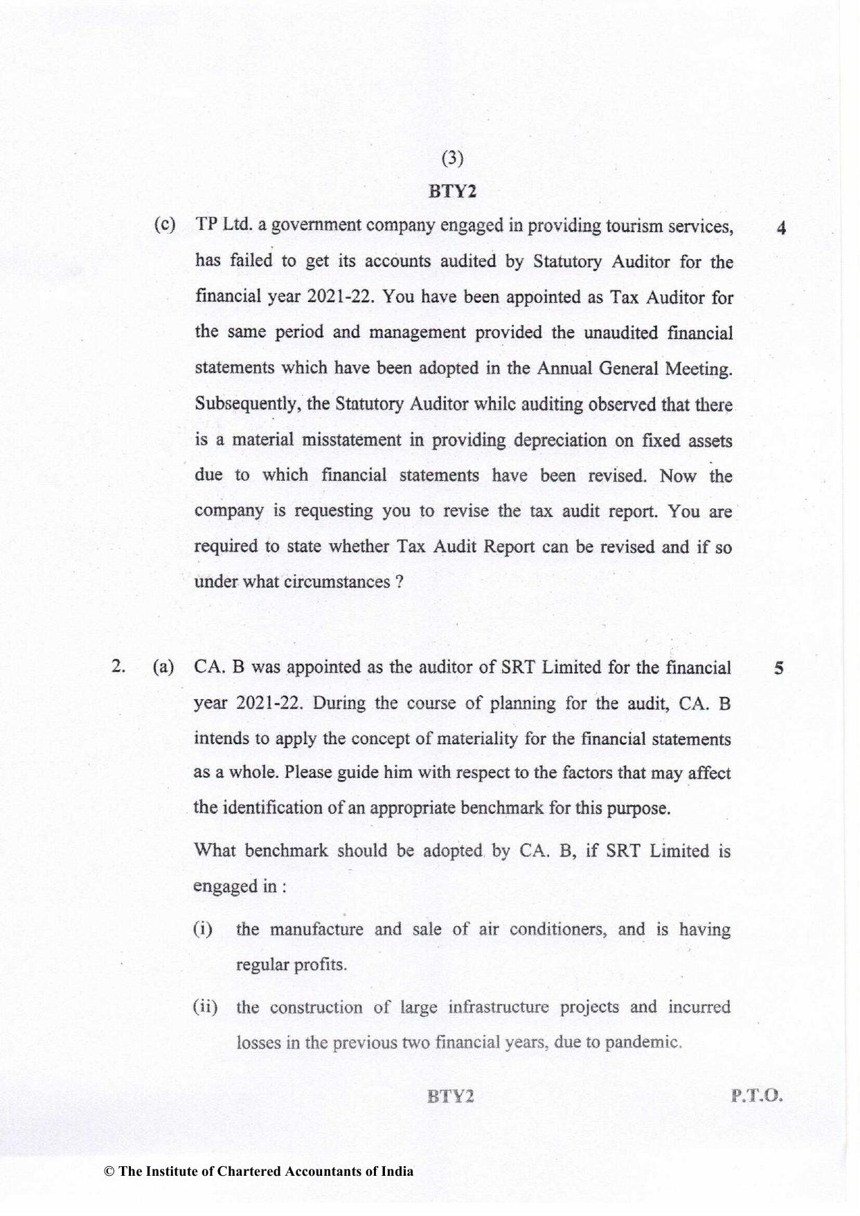 CA Final Nov 2022 Question Paper - Paper 3 – Advanced Auditing and Professional Ethics - Page 3