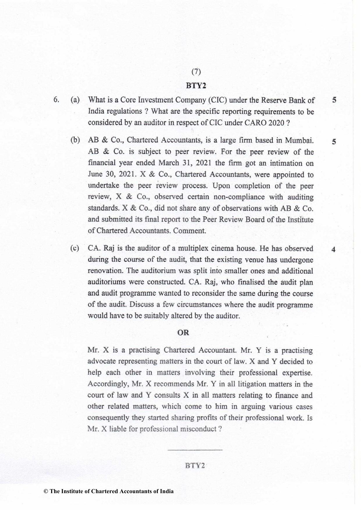 CA Final Nov 2022 Question Paper - Paper 3 – Advanced Auditing and Professional Ethics - Page 7