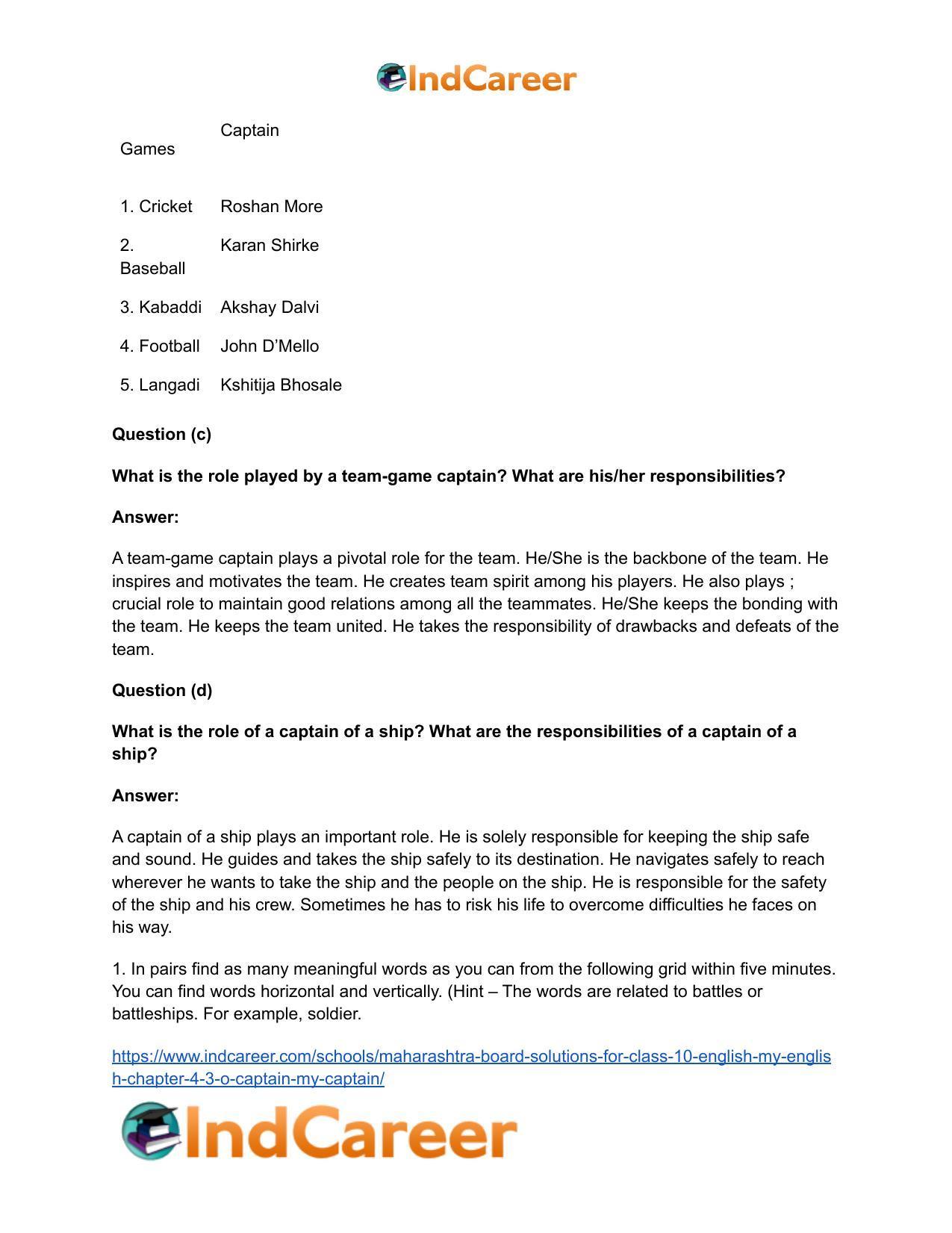 Maharashtra Board Solutions for Class 10- English (My English): Chapter 4.3- O Captain! My Captain! - Page 3