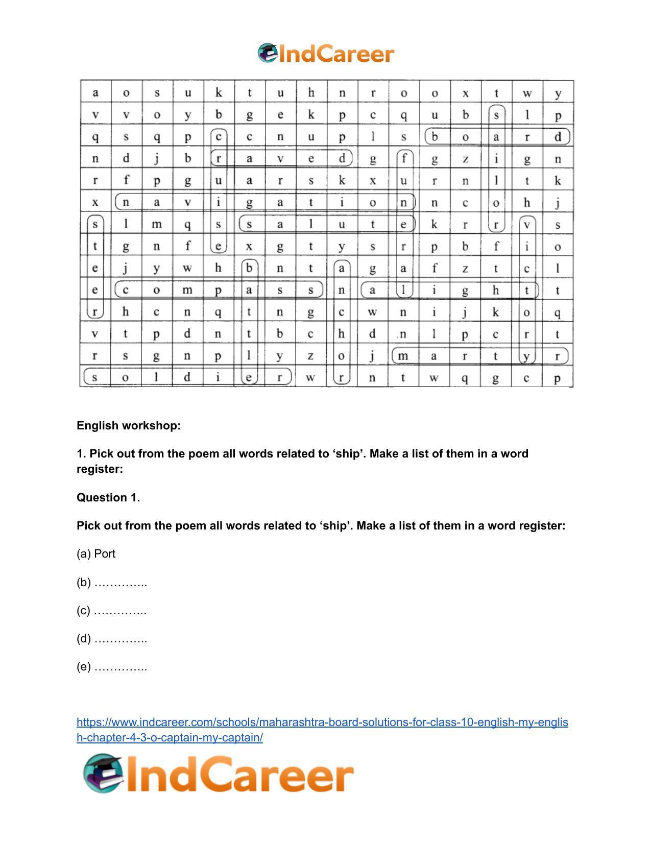 Maharashtra Board Solutions for Class 10- English (My English): Chapter 4.3- O Captain! My Captain! - Page 5