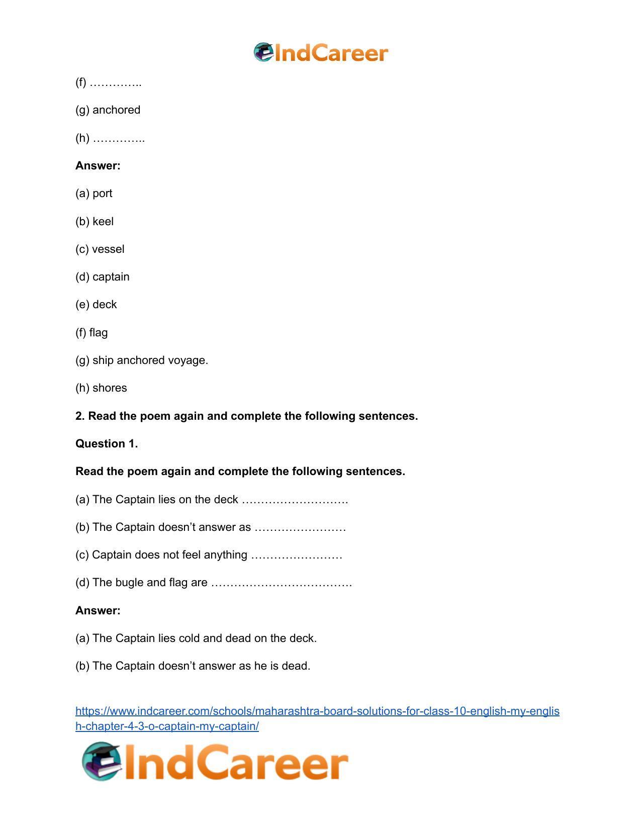 Maharashtra Board Solutions for Class 10- English (My English): Chapter 4.3- O Captain! My Captain! - Page 6
